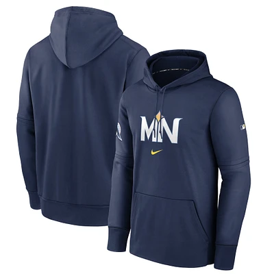 Men's Nike Navy Minnesota Twins 2024 City Connect Authentic Collection Practice Performance Pullover Hoodie