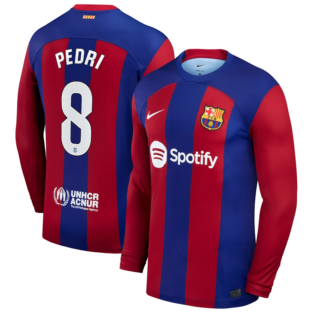 Men's Nike Pedri Royal Barcelona 2023/24 Home Replica Long Sleeve Jersey