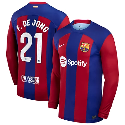 Men's Nike Frenkie de Jong Royal Barcelona 2023/24 Home Replica Long Sleeve Jersey