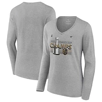 Women's Fanatics  Heather Gray Vegas Golden Knights 2023 Stanley Cup Champions Locker Room Long Sleeve V-Neck T-Shirt