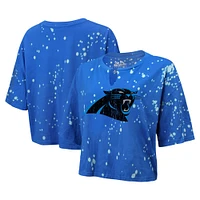 Women's Majestic Threads Blue Carolina Panthers Bleach Splatter Notch Neck Crop T-Shirt