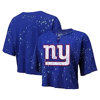 Women's Majestic Threads Royal New York Giants Bleach Splatter Notch Neck Crop T-Shirt