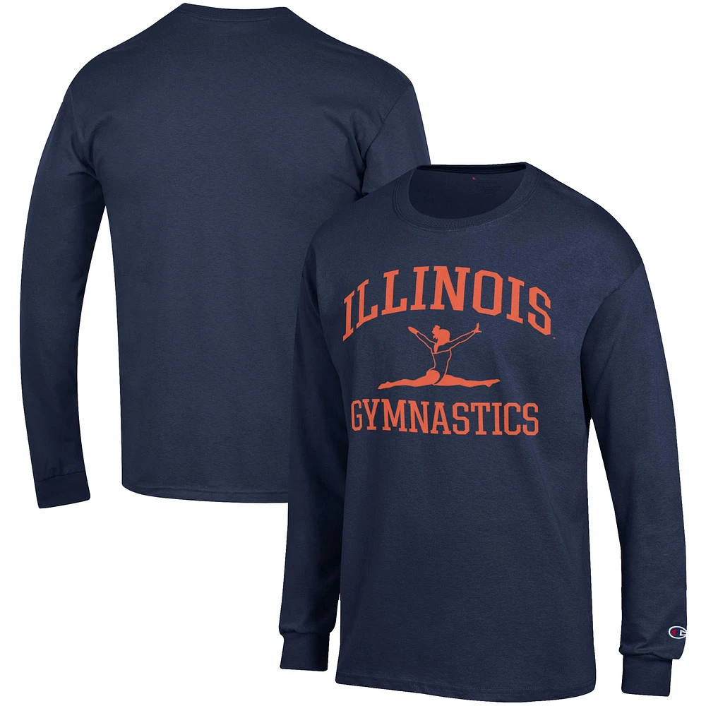 Men's Champion Navy Illinois Fighting Illini Gymnastics Icon Long Sleeve T-Shirt
