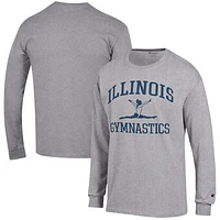 Men's Champion  Gray Illinois Fighting Illini Gymnastics Icon Long Sleeve T-Shirt
