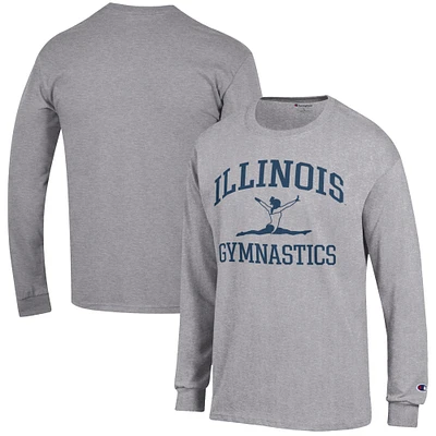 Men's Champion  Gray Illinois Fighting Illini Gymnastics Icon Long Sleeve T-Shirt
