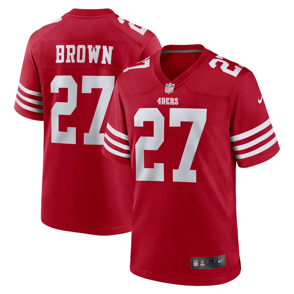 Men's Nike Ji'Ayir Brown Scarlet San Francisco 49ers Team Game Jersey