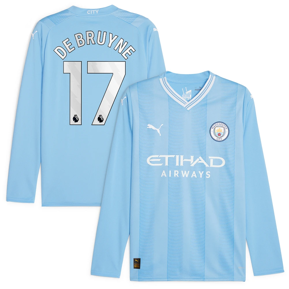 Men's Puma Kevin De Bruyne Sky Blue Manchester City 2023/24 Home Replica Player Long Sleeve Jersey