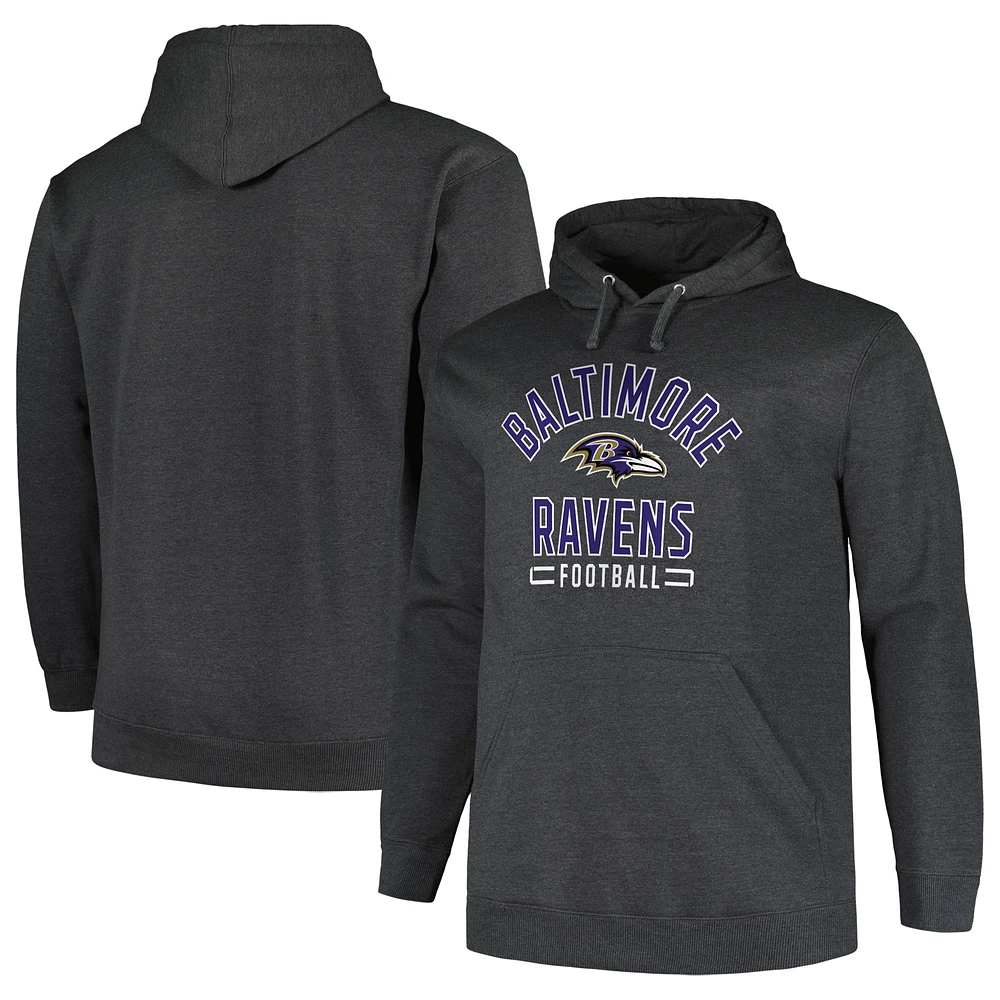 Men's Fanatics Heather Charcoal Baltimore Ravens Big & Tall Pullover Hoodie