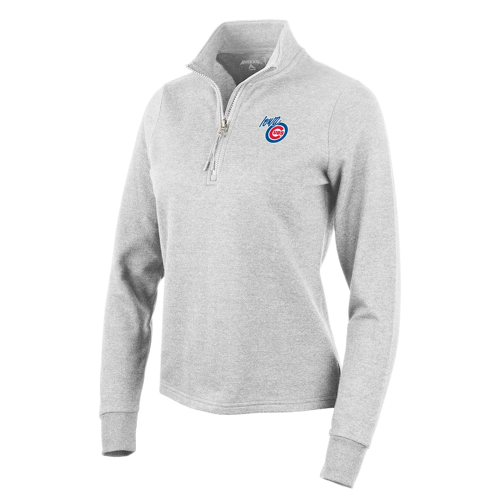 Women's Antigua Heather Gray Iowa Cubs Action Quarter-Zip Pullover Sweatshirt