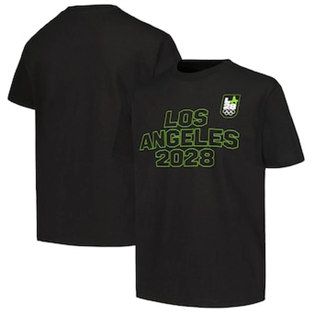 Youth Black LA28 Summer Olympics Neon Outline T-Shirt