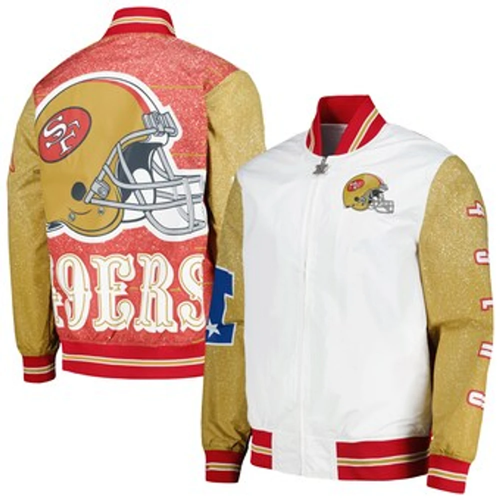 Men's Mitchell & Ness  White San Francisco 49ers Team Burst Warm-Up Full-Zip Jacket