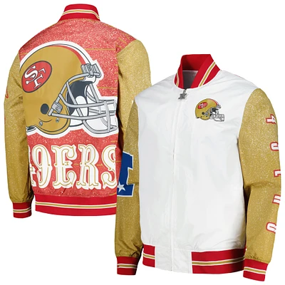 Men's Mitchell & Ness  White San Francisco 49ers Team Burst Warm-Up Full-Zip Jacket