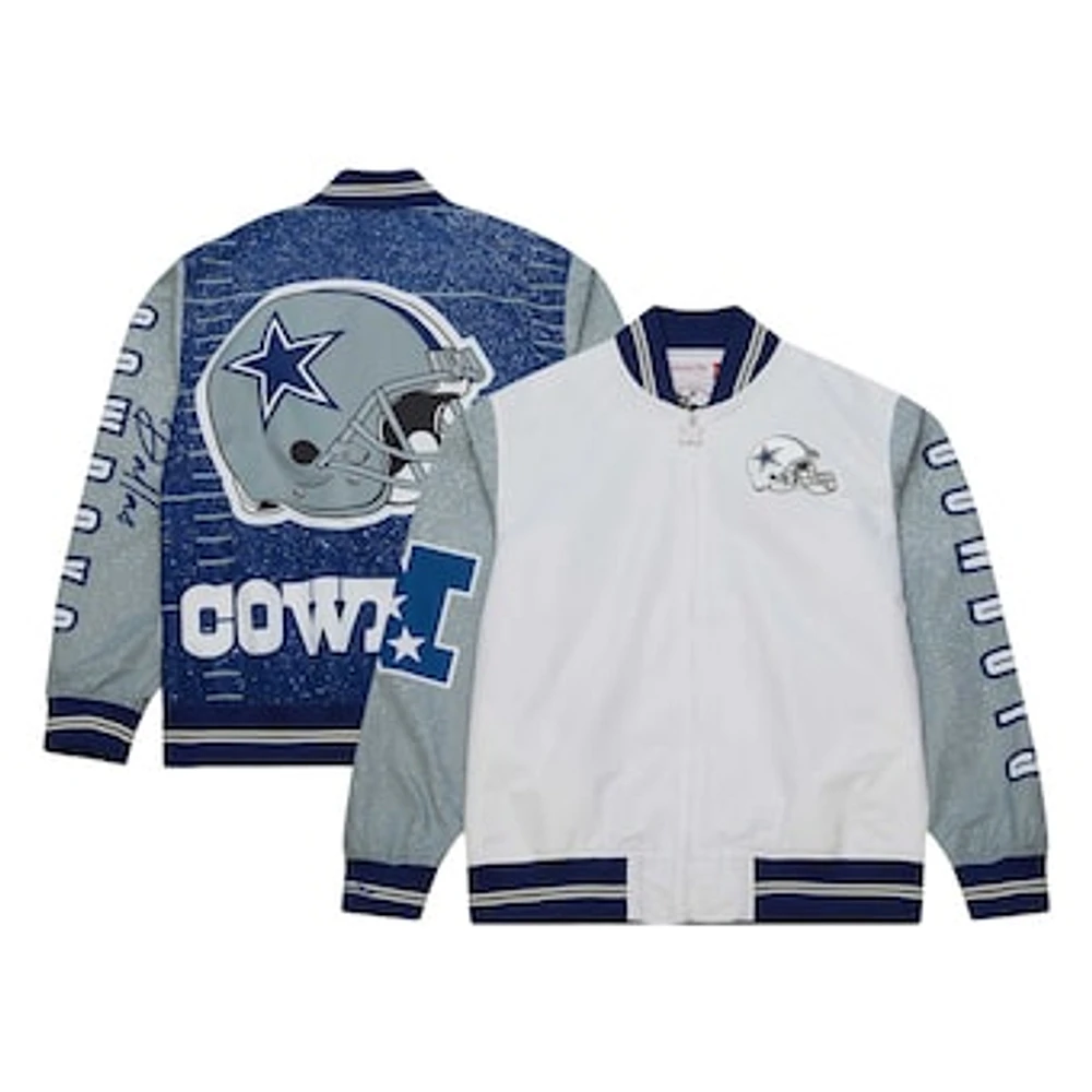 Men's Mitchell & Ness Navy/White Dallas Cowboys Team Burst Warm-Up Full-Zip Jacket