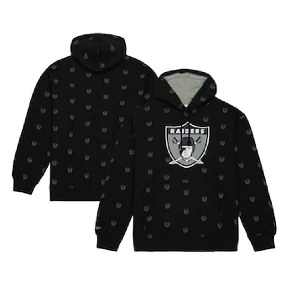 Men's Mitchell & Ness Black Las Vegas Raiders Allover Print Fleece Pullover Hoodie