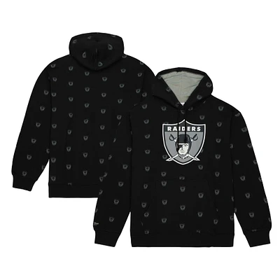 Men's Mitchell & Ness Black Las Vegas Raiders Allover Print Fleece Pullover Hoodie