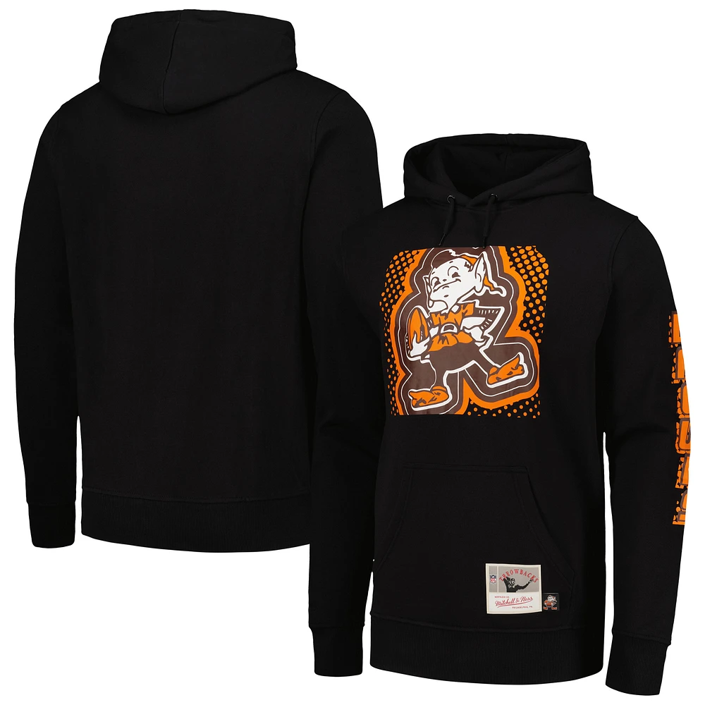 Men's Mitchell & Ness Black Cleveland Browns Gridiron Classics Big Face 7.0 Pullover Hoodie