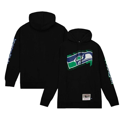 Men's Mitchell & Ness Black Seattle Seahawks Gridiron Classics Big Face 7.0 Pullover Hoodie