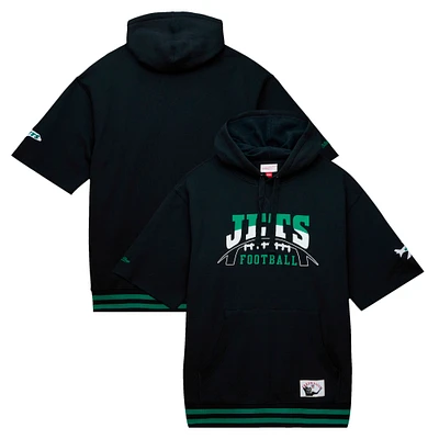 Men's Mitchell & Ness Black New York Jets Pre-Game Short Sleeve Pullover Hoodie