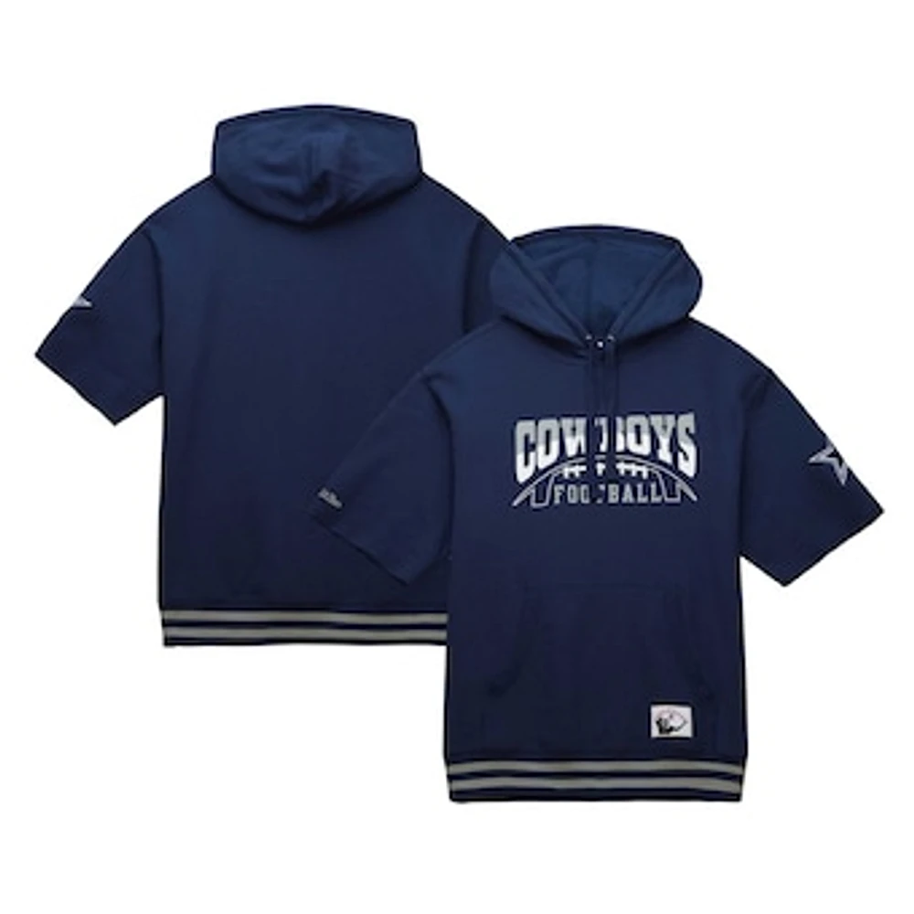 Men's Mitchell & Ness Navy Dallas Cowboys Pre-Game Short Sleeve Pullover Hoodie