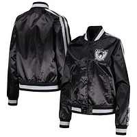 Women's Mitchell & Ness Black Las Vegas Raiders Raglan Satin Full-Snap Jacket