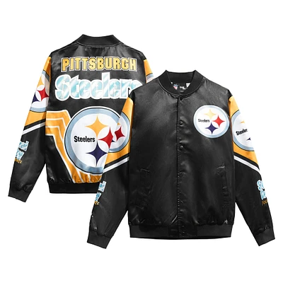 Men's Chalk Line Black Pittsburgh Steelers Fanimation Satin Full-Snap Jacket