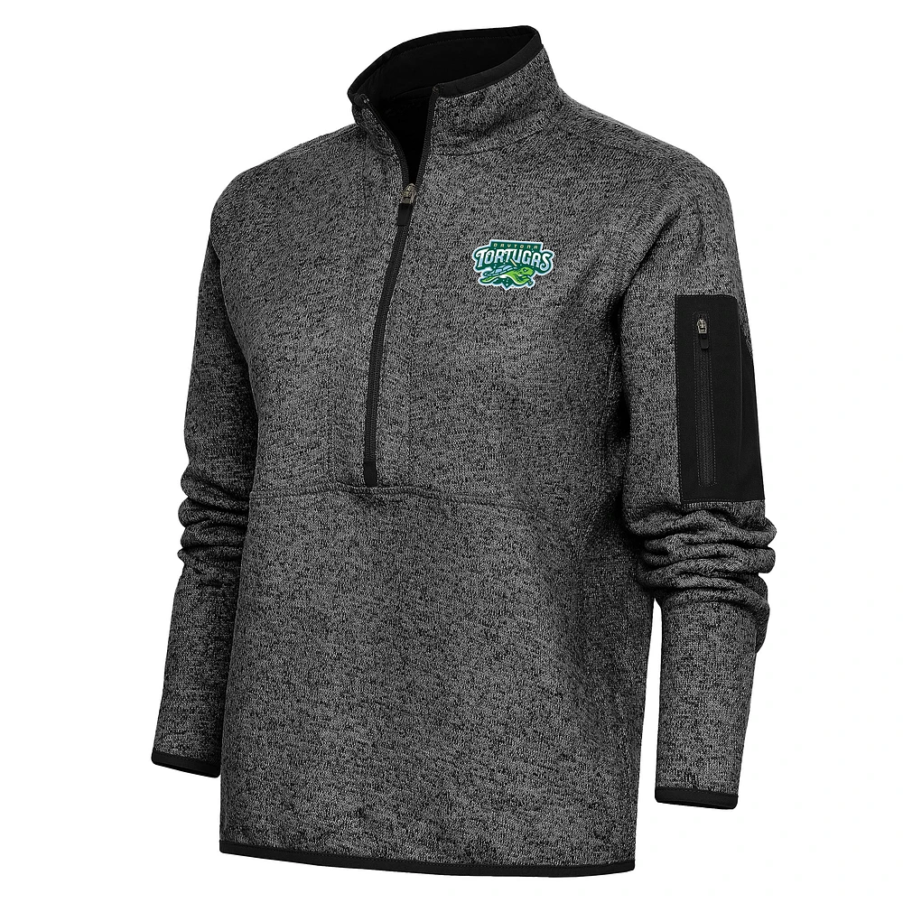 Women's Antigua Heather Black Daytona Tortugas Fortune Half-Zip Pullover Jacket