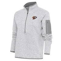 Women's Antigua  Heather Gray Fresno Grizzlies Fortune Half-Zip Pullover Jacket