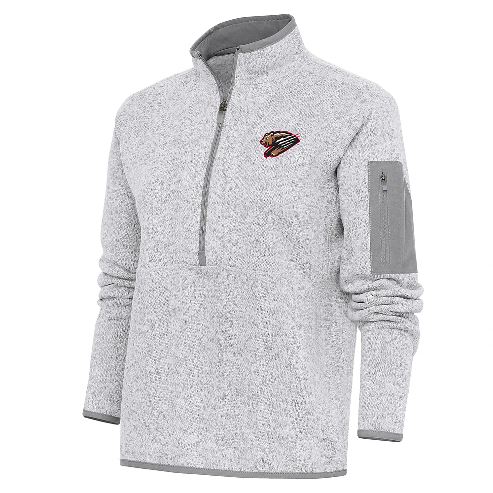 Women's Antigua Heather Gray Fresno Grizzlies Fortune Half-Zip Pullover Jacket