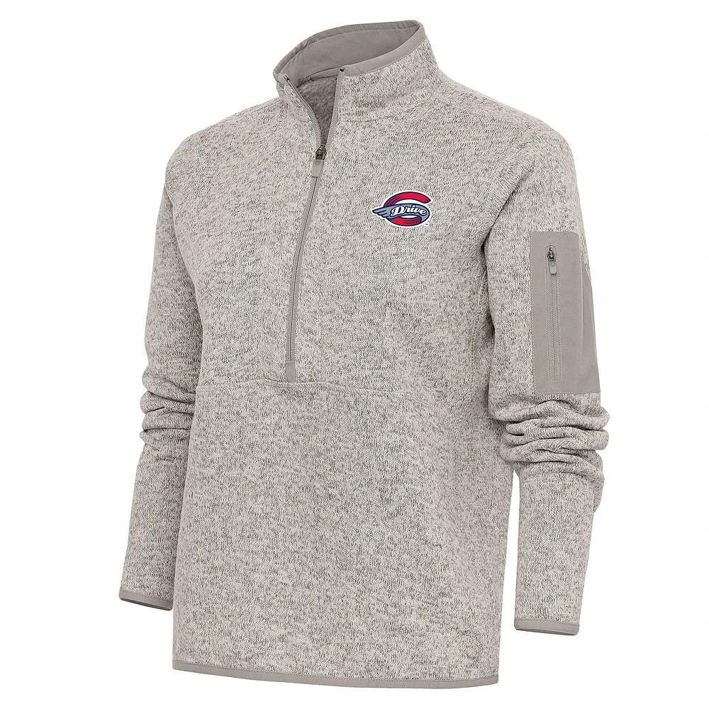 Women's Antigua Oatmeal Greenville Drive Fortune Half-Zip Pullover Jacket