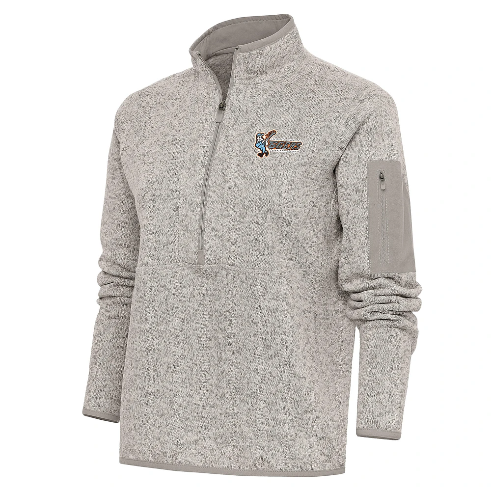Women's Antigua  Oatmeal Inland Empire 66ers Fortune Half-Zip Pullover Jacket