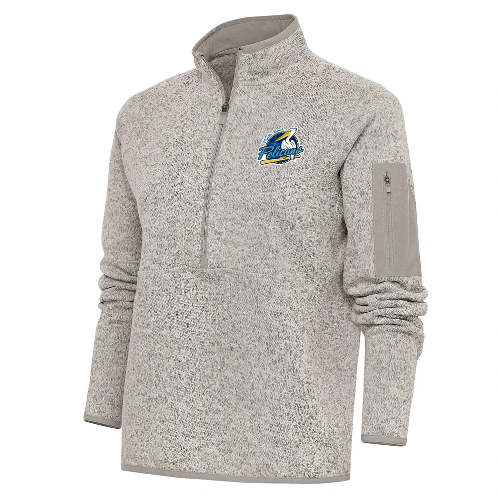 Women's Antigua Oatmeal Myrtle Beach Pelicans Fortune Half-Zip Pullover Jacket