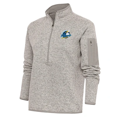 Women's Antigua  Oatmeal Myrtle Beach Pelicans Fortune Half-Zip Pullover Jacket
