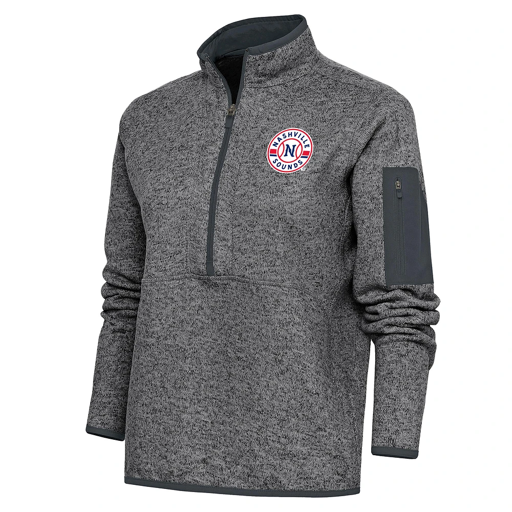 Women's Antigua Heather Charcoal Nashville Sounds Fortune Half-Zip Pullover Jacket