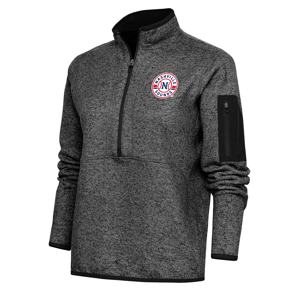 Women's Antigua Heather Black Nashville Sounds Fortune Half-Zip Pullover Jacket