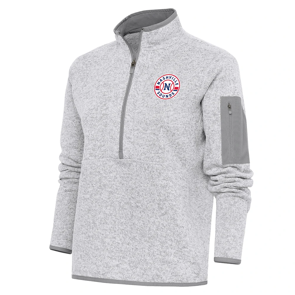 Women's Antigua Heather Gray Nashville Sounds Fortune Half-Zip Pullover Jacket