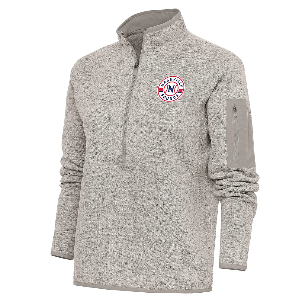 Women's Antigua Oatmeal Nashville Sounds Fortune Half-Zip Pullover Jacket