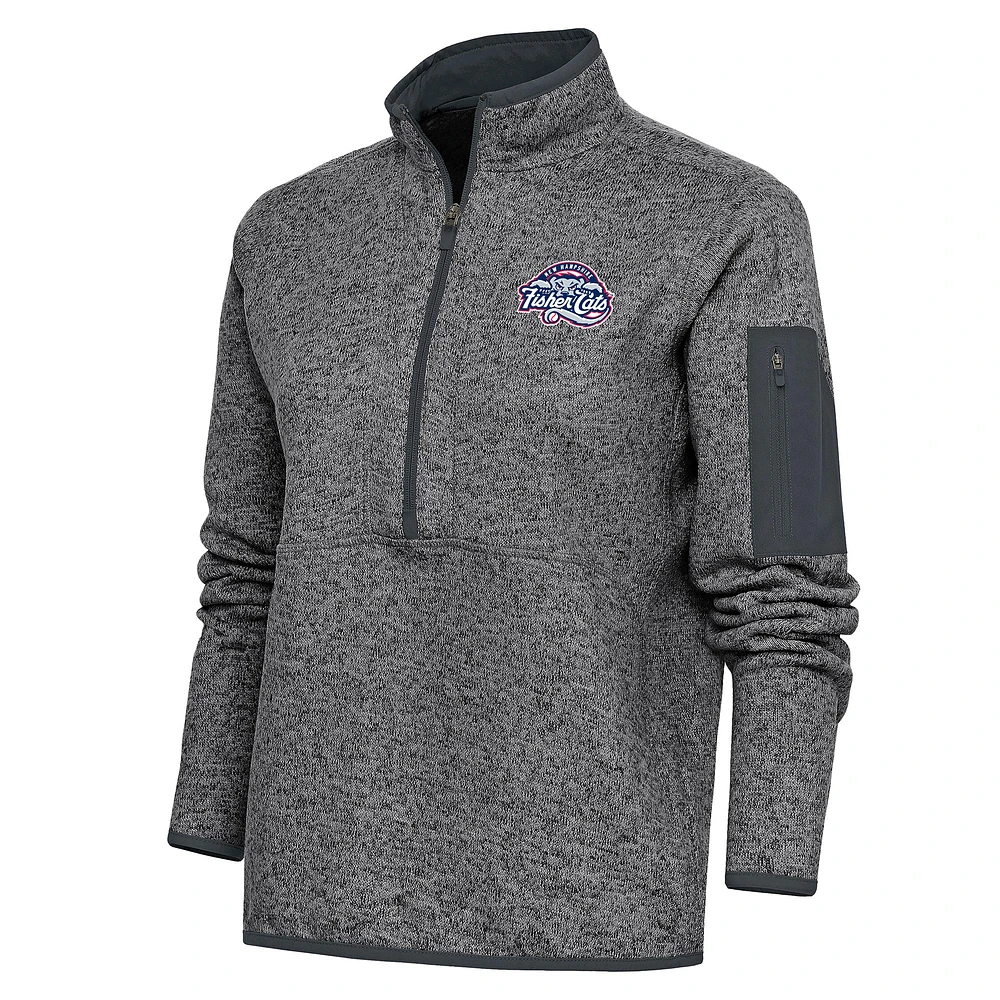 Women's Antigua Heather Charcoal New Hampshire Fisher Cats Fortune Half-Zip Pullover Jacket