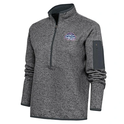 Women's Antigua  Heather Charcoal New Hampshire Fisher Cats Fortune Half-Zip Pullover Jacket