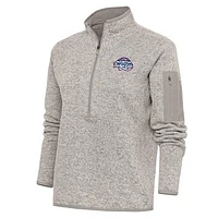 Women's Antigua  Oatmeal New Hampshire Fisher Cats Fortune Half-Zip Pullover Jacket