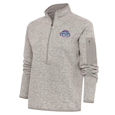 Women's Antigua  Oatmeal New Hampshire Fisher Cats Fortune Half-Zip Pullover Jacket