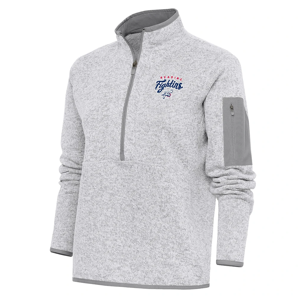 Women's Antigua Heather Gray Reading Phillies Fortune Half-Zip Pullover Jacket