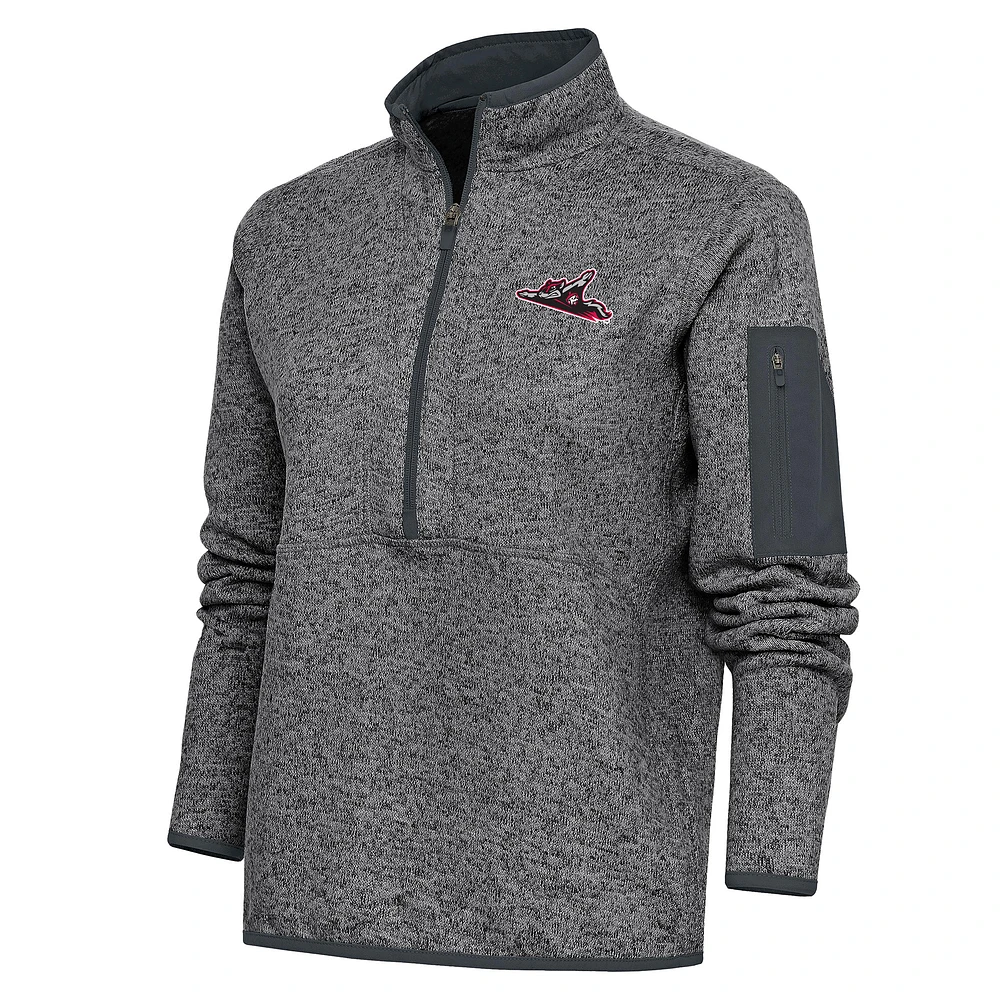 Women's Antigua Heather Charcoal Richmond Flying Squirrels Fortune Half-Zip Pullover Jacket