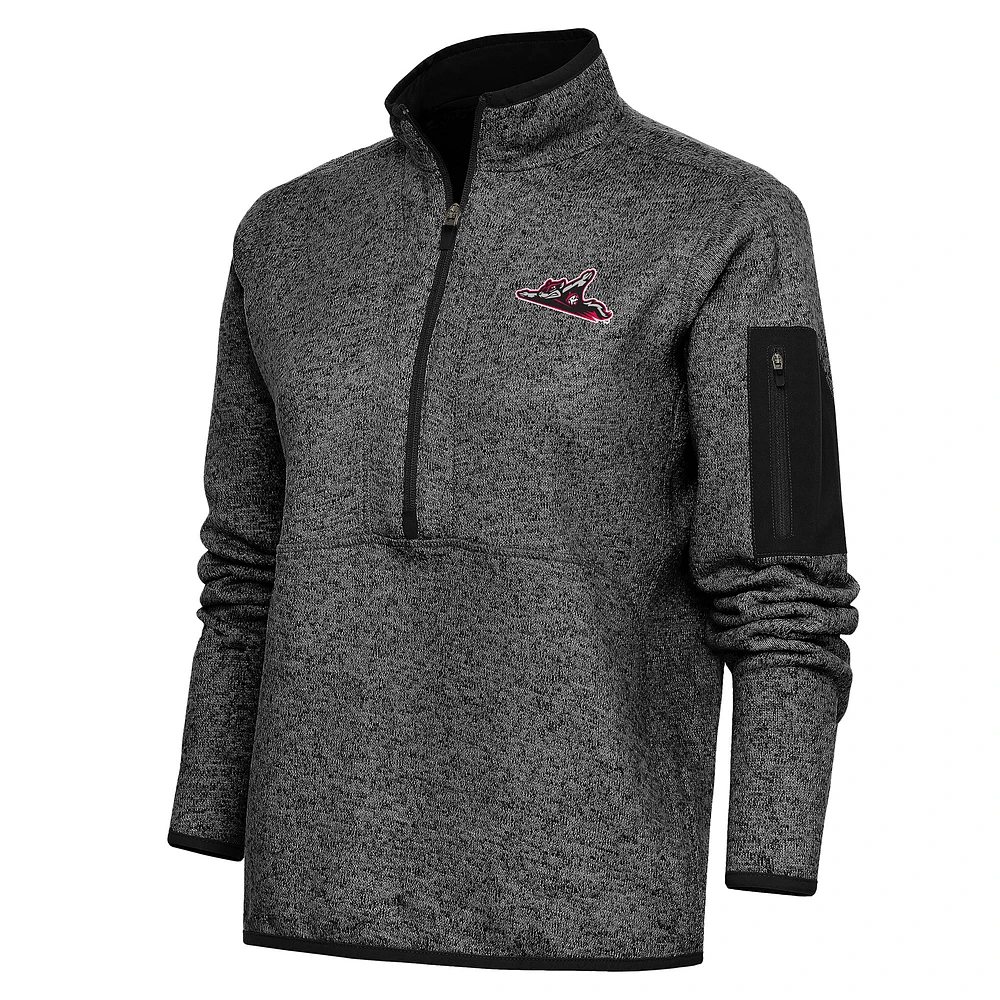 Women's Antigua Heather Black Richmond Flying Squirrels Fortune Half-Zip Pullover Jacket