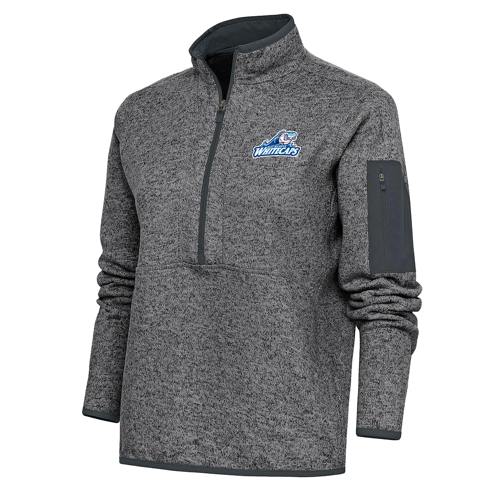 Women's Antigua  Heather Charcoal West Michigan Whitecaps Fortune Half-Zip Pullover Jacket