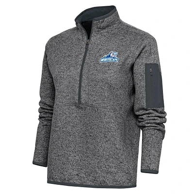 Women's Antigua  Heather Charcoal West Michigan Whitecaps Fortune Half-Zip Pullover Jacket