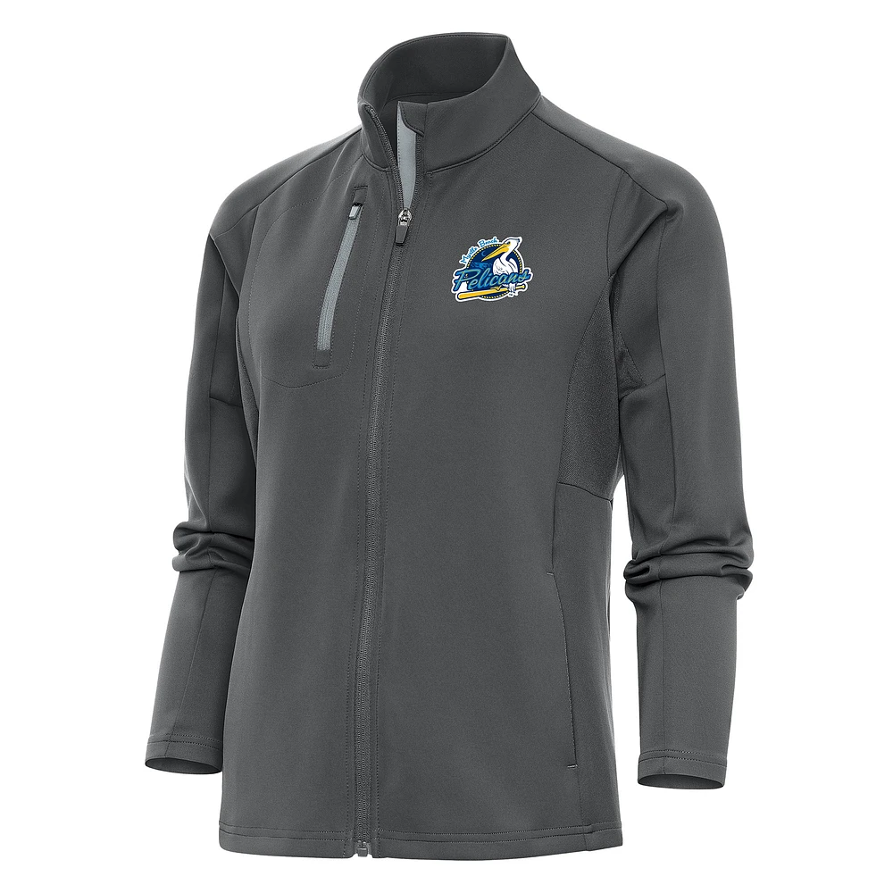 Women's Antigua Pewter Myrtle Beach Pelicans Generation Full-Zip Jacket