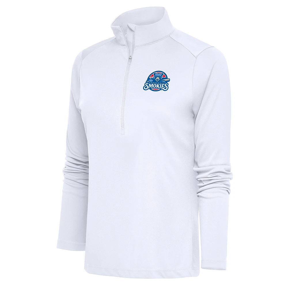 Women's Antigua White Tennessee Smokies Tribute Half-Zip Pullover Top
