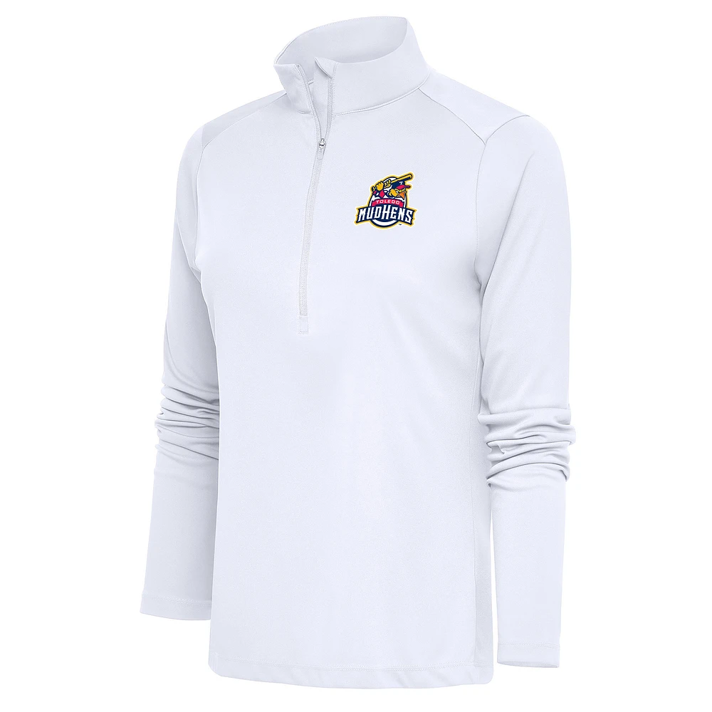 Women's Antigua White Toledo Mud Hens Tribute Half-Zip Pullover Top