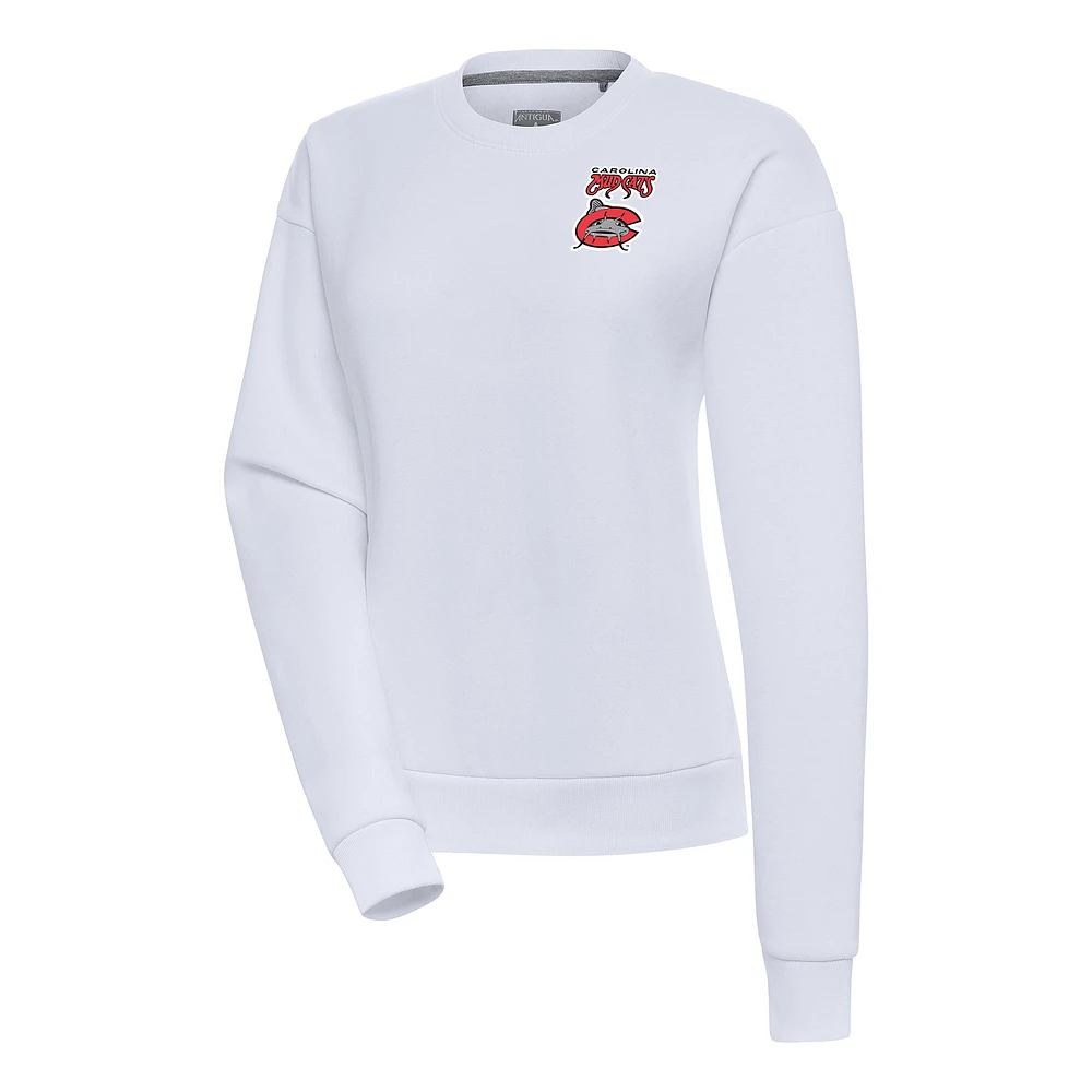 Women's Antigua White Carolina Mudcats Victory Pullover Sweatshirt