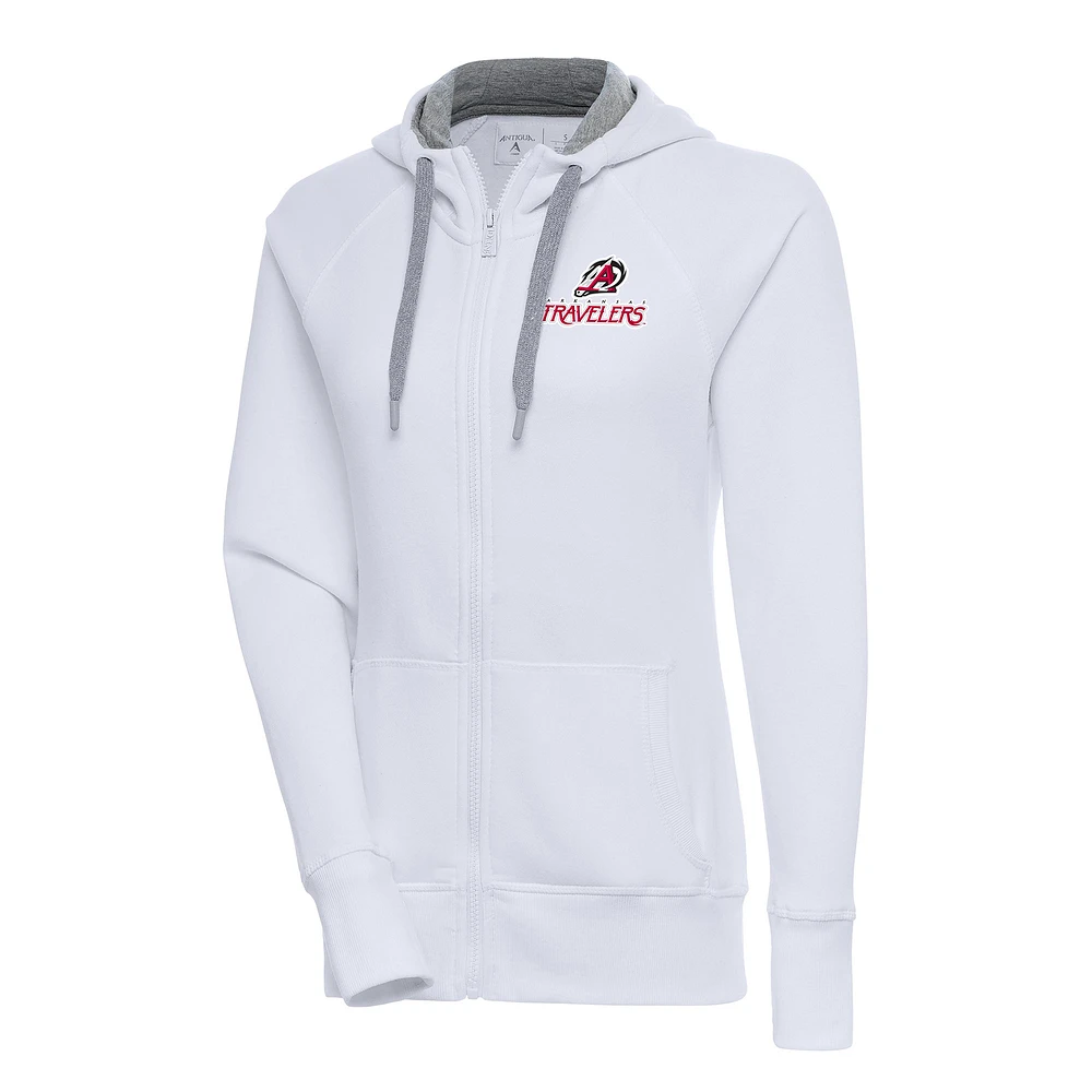 Women's Antigua White Arkansas Travelers Victory Full-Zip Hoodie